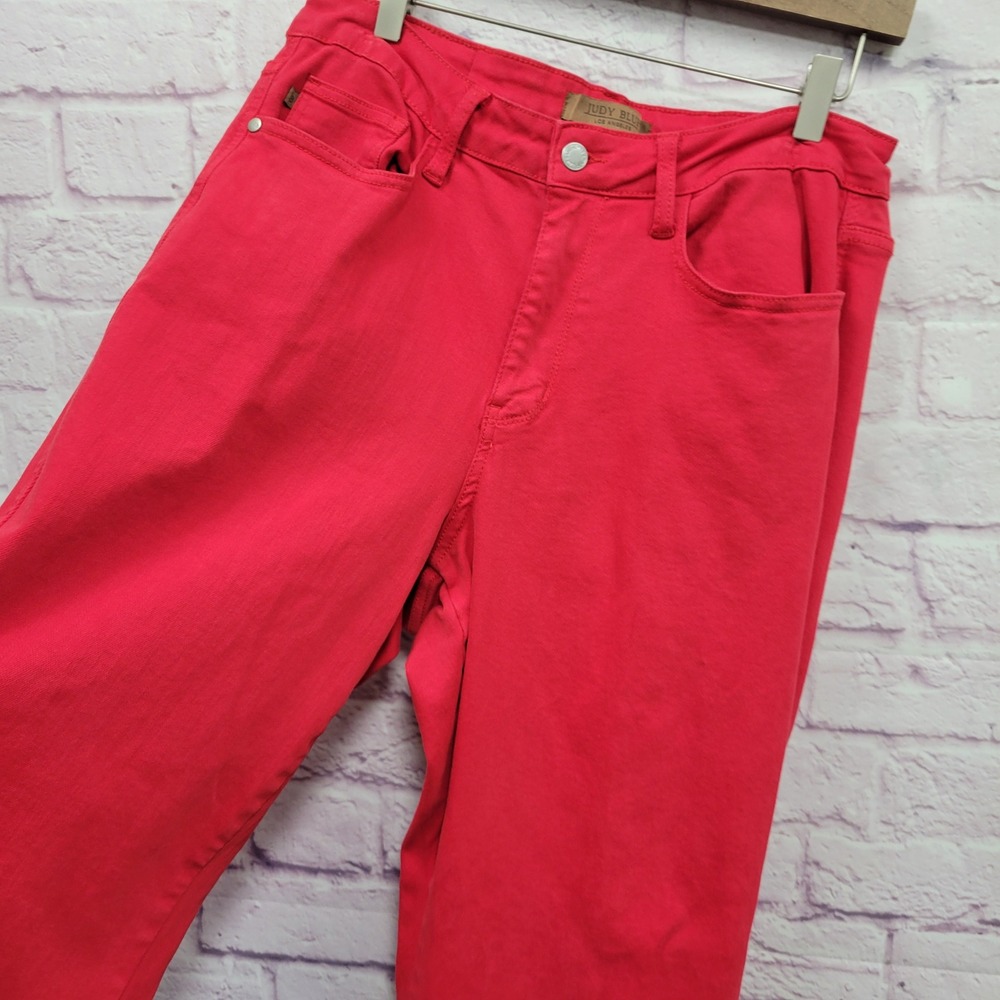 Judy Blue Red Garment Dye Straight Leg Jeans Womens 14W Stretch Colorpop Indie - Picture 3 of 10